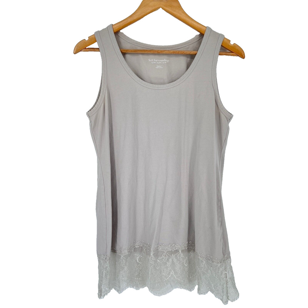 Soft Surroundings Tank Top Women' M Beige Stretch Lace Romantic Boho Feminine